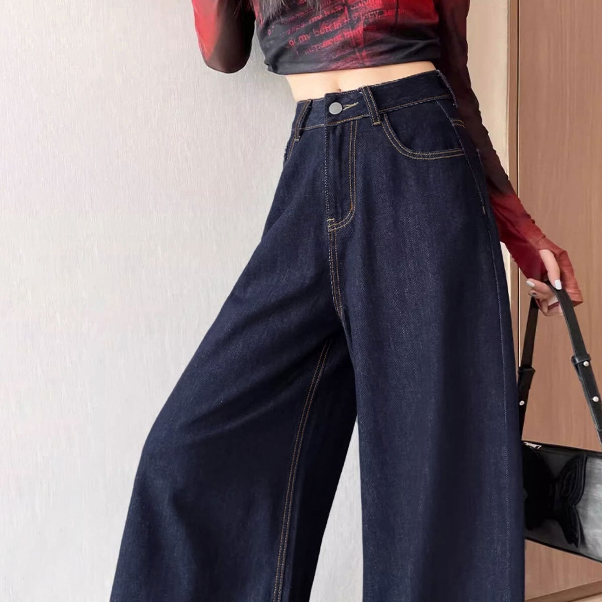 デニムパンツ ワイド ジーンズ 裏起毛 レディース 秋冬 韓国 大人 カジュアル きれいめ おしゃれ ゆったり 体型カバー レトロ 冷え対策 暖かい ハイウエスト 大人可愛い 大人女子