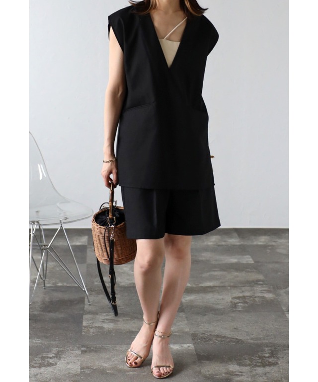 リネンタッチディープVネックベスト【t-10160】.