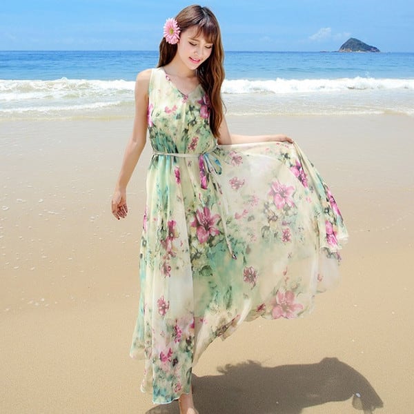 ワンピース リゾート 二次会 花柄マキシワンピ 夏 リゾート ハワイアン