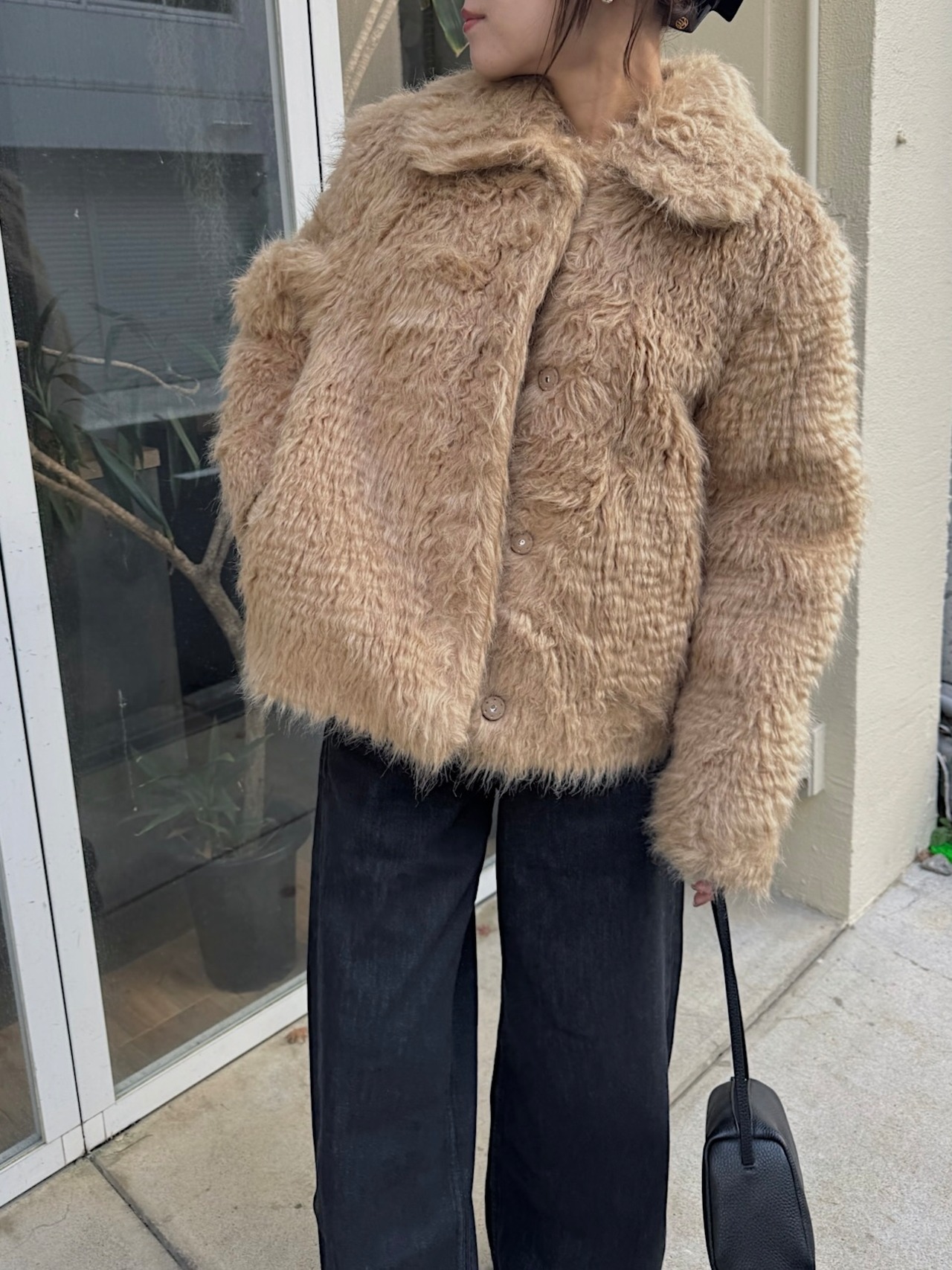 soutien collar mohair short coat