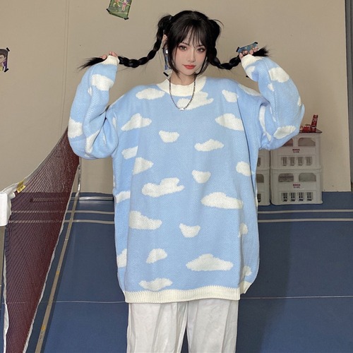 ✞ロリータクラウド柄プルオーバーセーター 雲パターン♥カワイイ♥ニット トップス 大人女子☆ ロング ガーリー ✞ゴスロリ SM ミリ 甘ロリ クラロリ 和ロリ エレガント 黒ロリ 姫ロリ 華ロリ BB-BB60729233957