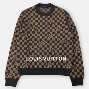 LOUIS VUITTON ルイ・ヴィトン 21AW ダミエ クールネック 長袖 ウール ニットセーター ZLL RM212 ブラウン系 M / J&NREUSE メンズ トップス