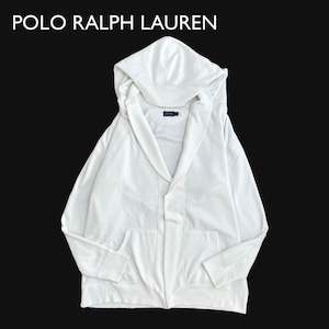 【POLO RALPH LAUREN】カーディガン パーカー スウェット素材 前開き フーディー ユニセックス ホワイト L ビッグサイズ ポロ ラルフローレン US古着