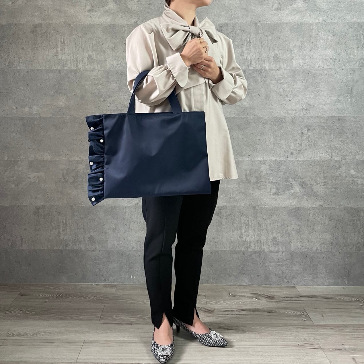撥水】親子でも♡大人可愛いフリルパール 卒業＆入学 A4トートバッグ