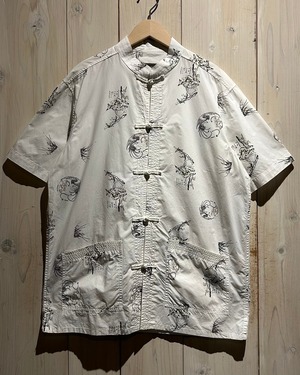 【a.k.a.C.a.k.a vintage】Monotone Print Design Loose S/S China Shirt