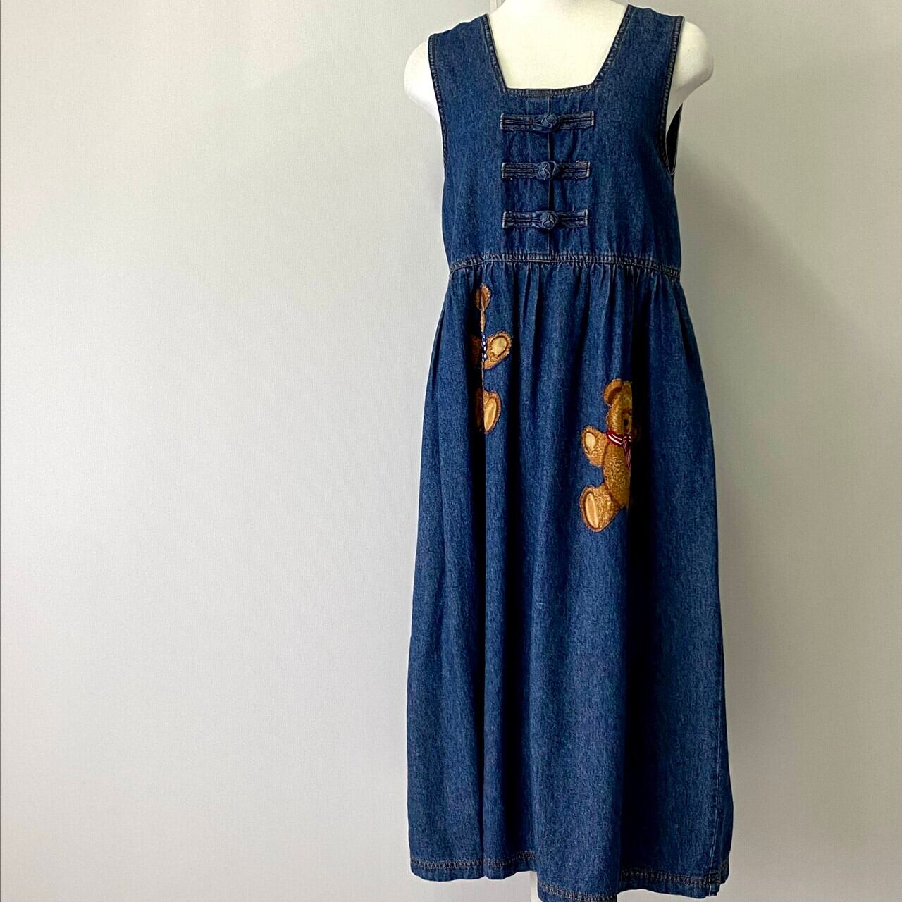 MANIKIN くま ベアー チャイナボタン ロング デニム ジャンパー