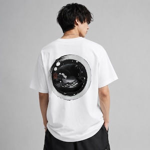 「黒猫と波の輪 ― 江戸和柄」Tシャツ 半袖