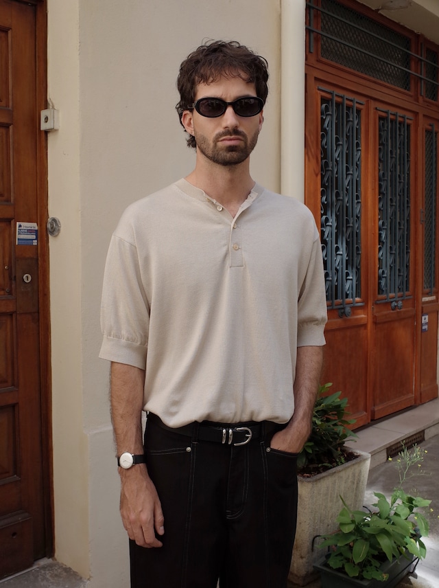 Henry Neck S/S Knit - Beige