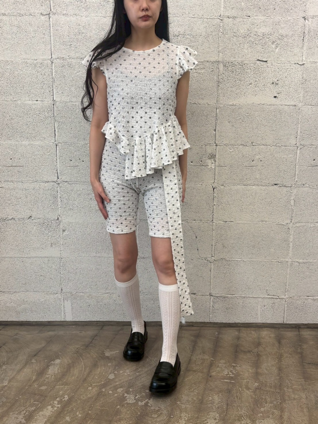 Polka dot print frilled tops