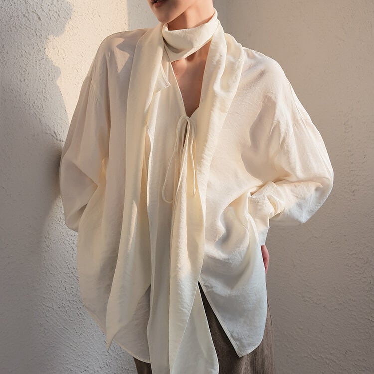 リボンタイ ドローストリング ブラウス 1col H11174