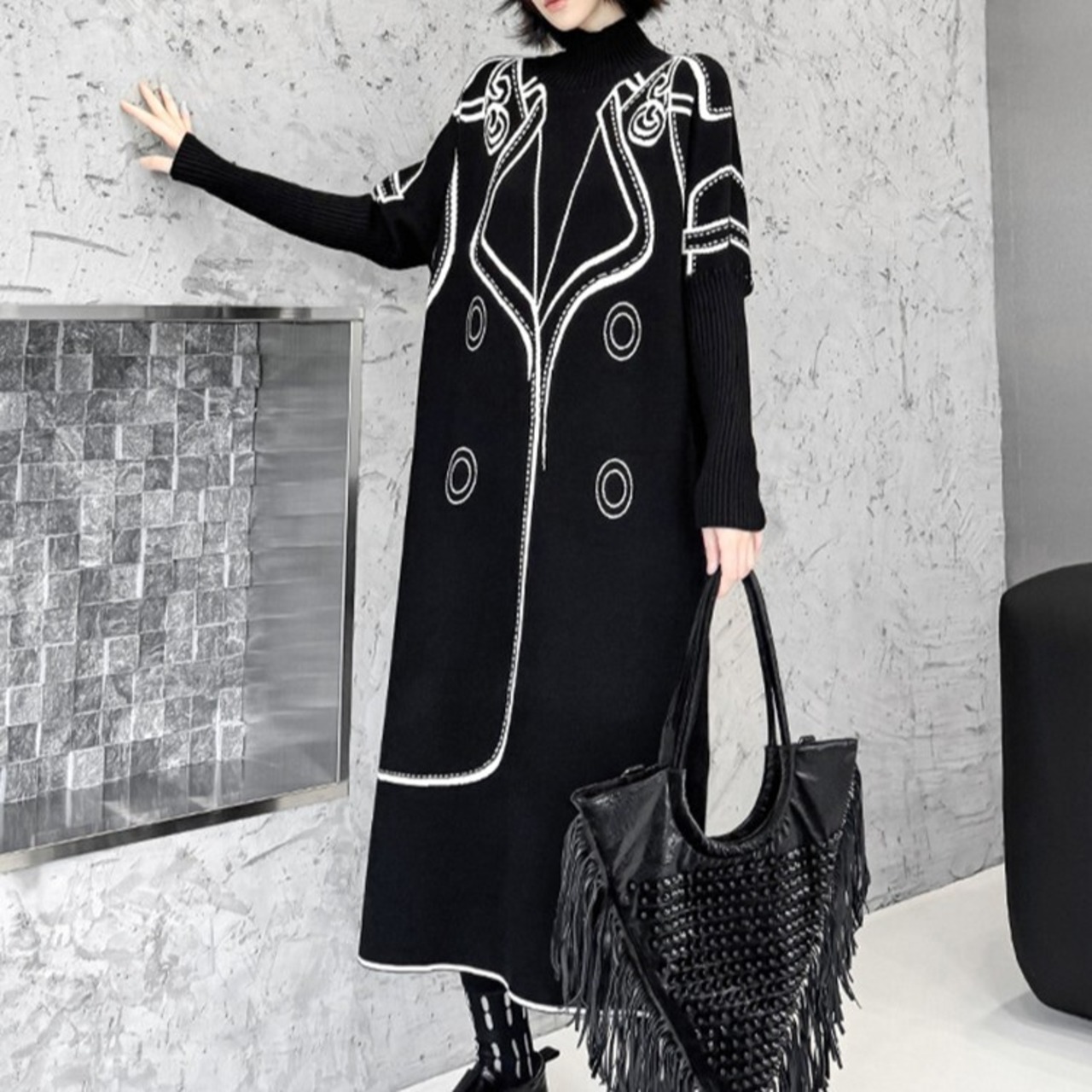Turtleneck Long Sweater Dress / タートルネック ロング セーター ドレス ワンピース