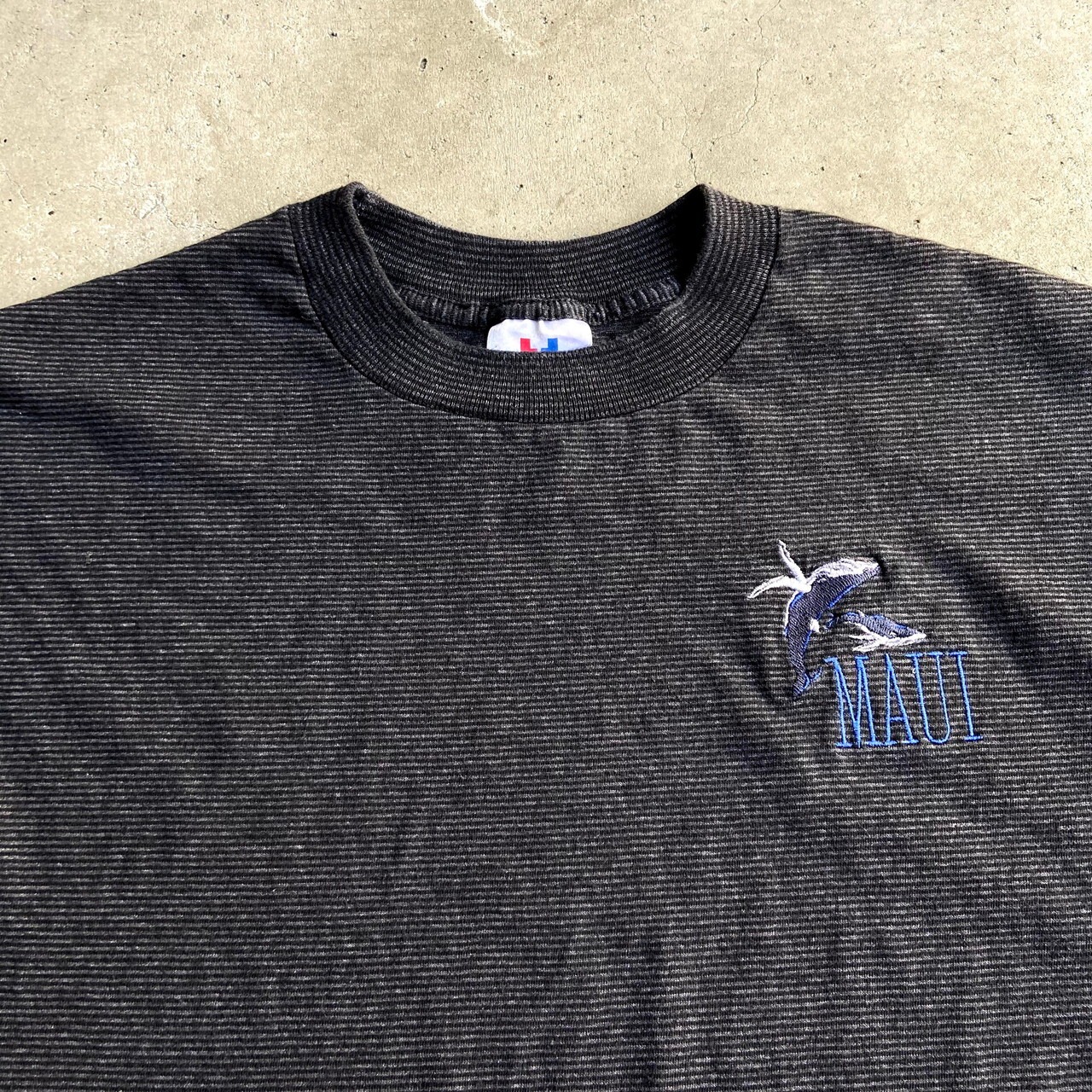 90年代 USA製 MAUI クジラ 胸ロゴ刺繍 ボーダーTシャツ メンズXL 古着 
