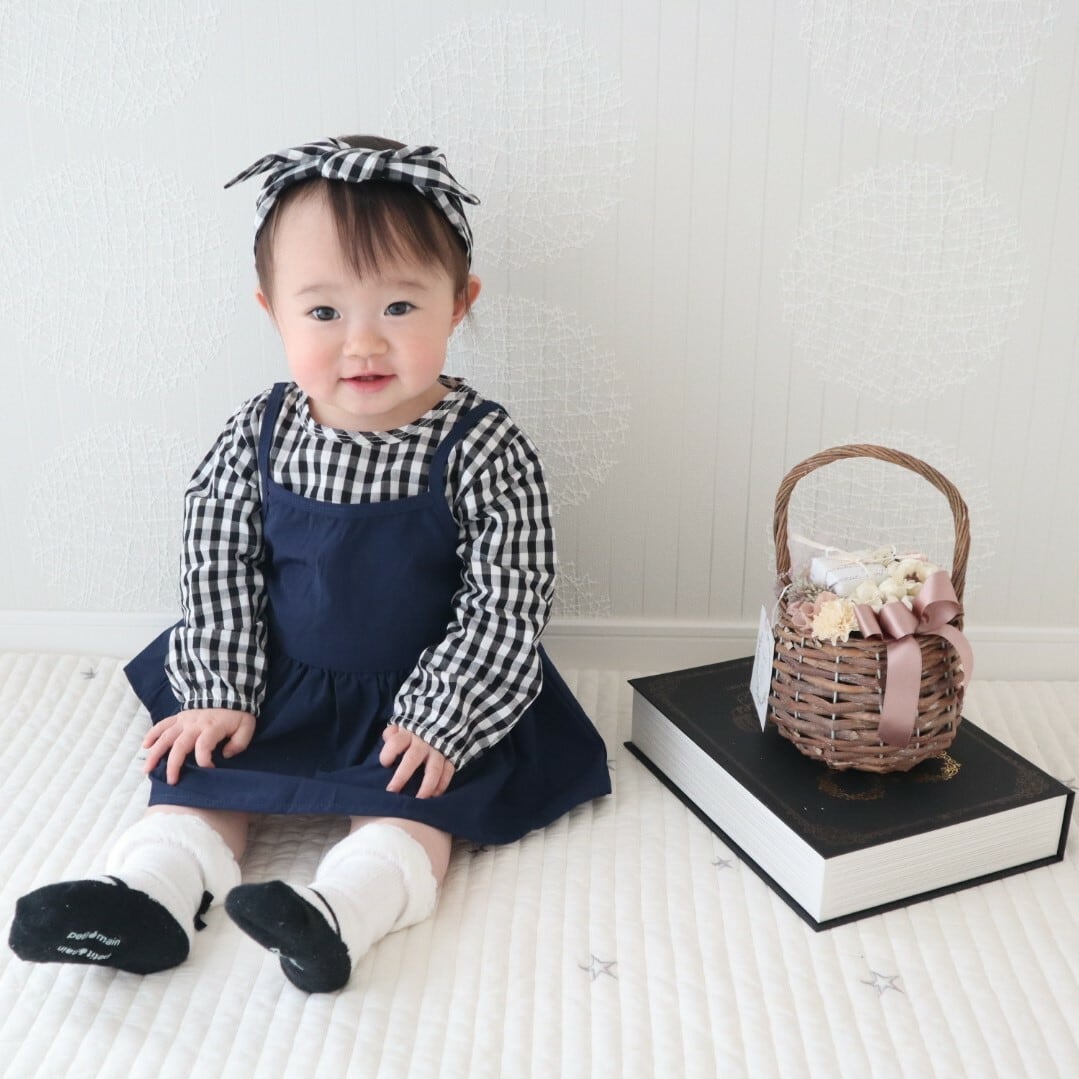 送料無料 ヘアバンド付き ギンガムチェックロンパース ワンピース ベビーロンパース 80 90 韓国子供服 こどもふくのお店 Tigtig
