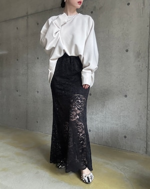 【3/28 21:00〜】ウエストゴムストレッチレースロングスカート【ブラック】