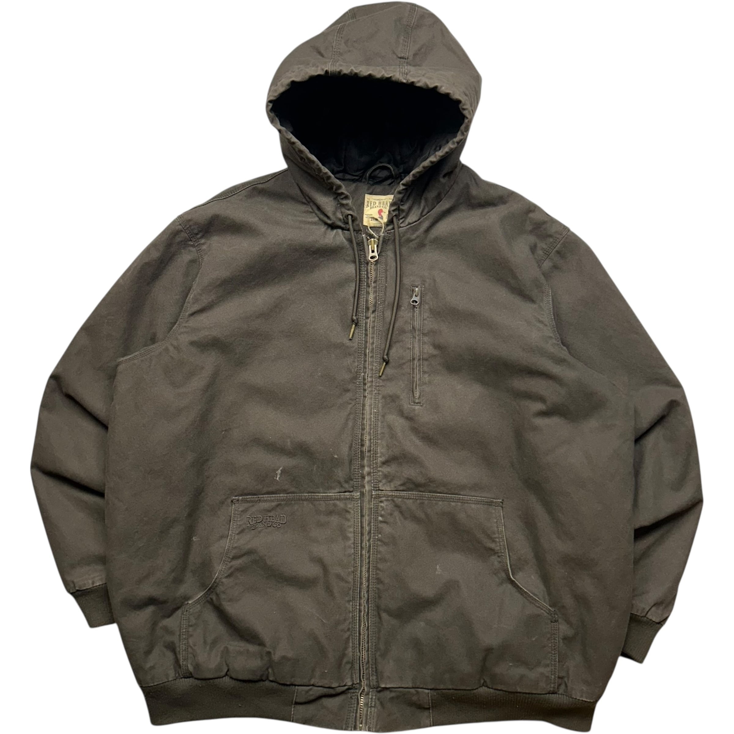 《XXL》RED HEAD ダックジャケット ワークジャケット 裏地キルティング 刺繍ワンポイント ダークブラウン no.6465