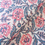 ブロックプリント生地【50cm単位】インド綿 花柄 白×ピンク#31470-WT1
