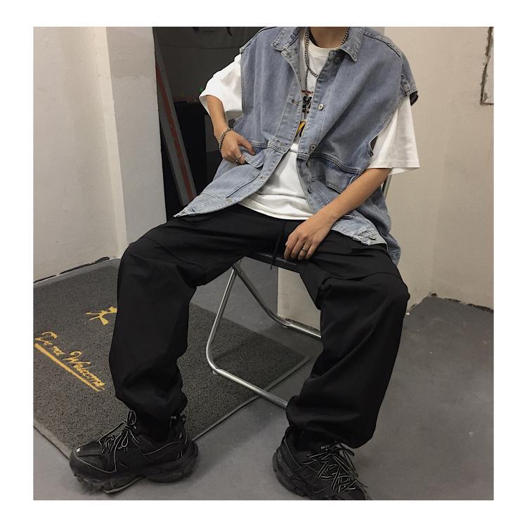 STARTEXCEEDEND デニムベスト ペイント ウォッシュド 肩パッド ヴィンテージ風 ストリート デニムベスト | Korean unisex