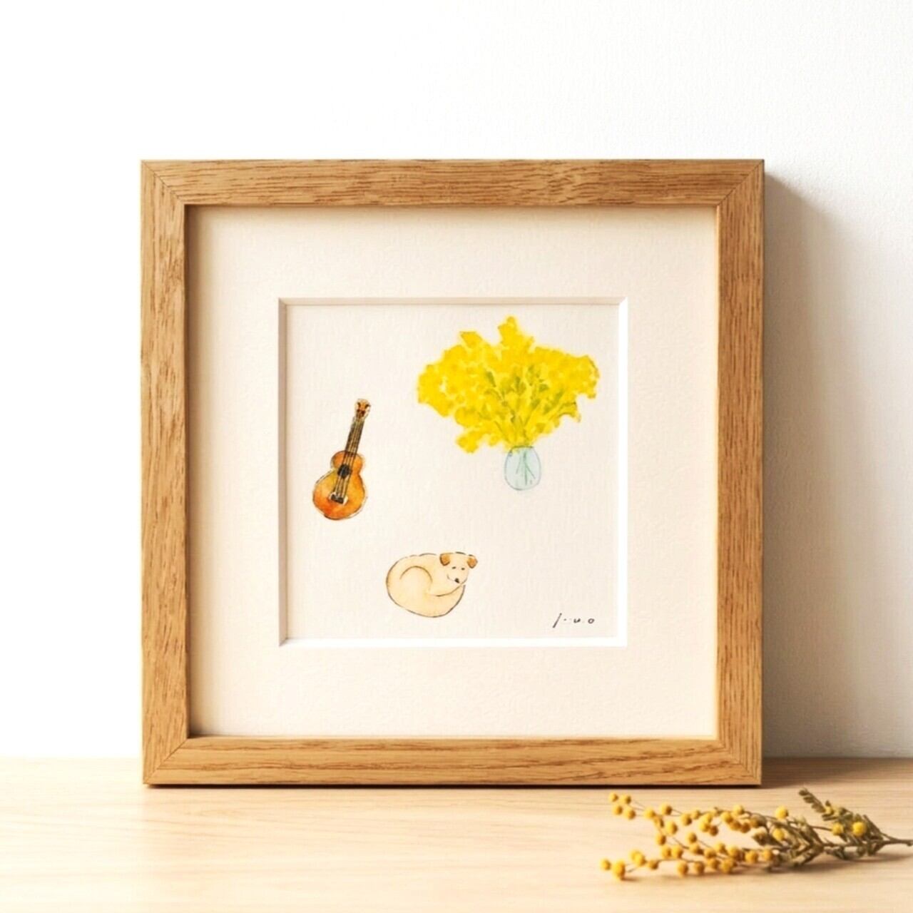 原画「一本道」※木製額縁入り（18㎝角）イラスト・水彩・インテリア