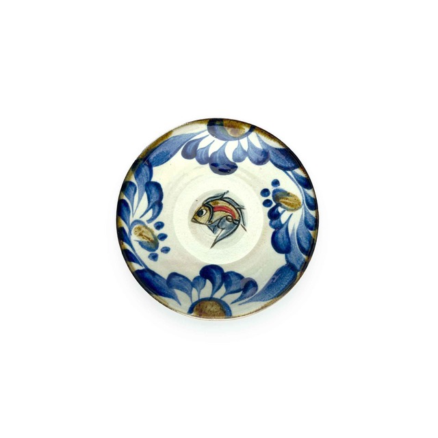 【金城陶器 秀陶房】五寸皿 唐草 中魚 線 [やちむん]