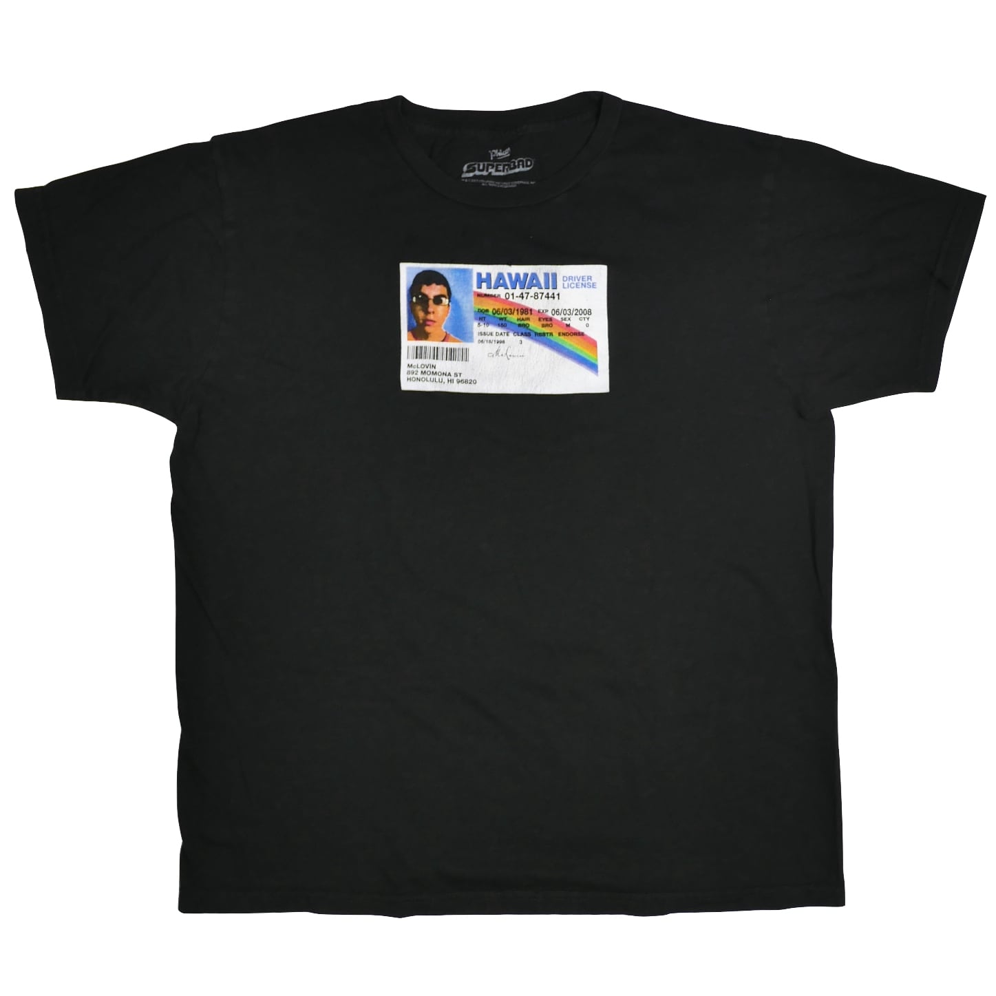 USED【L】Movie SUPERBAD MCLOVIN DRIVER LICENSE スーパーバッド 童貞ウォーズ マクラビン Tee / ©2023