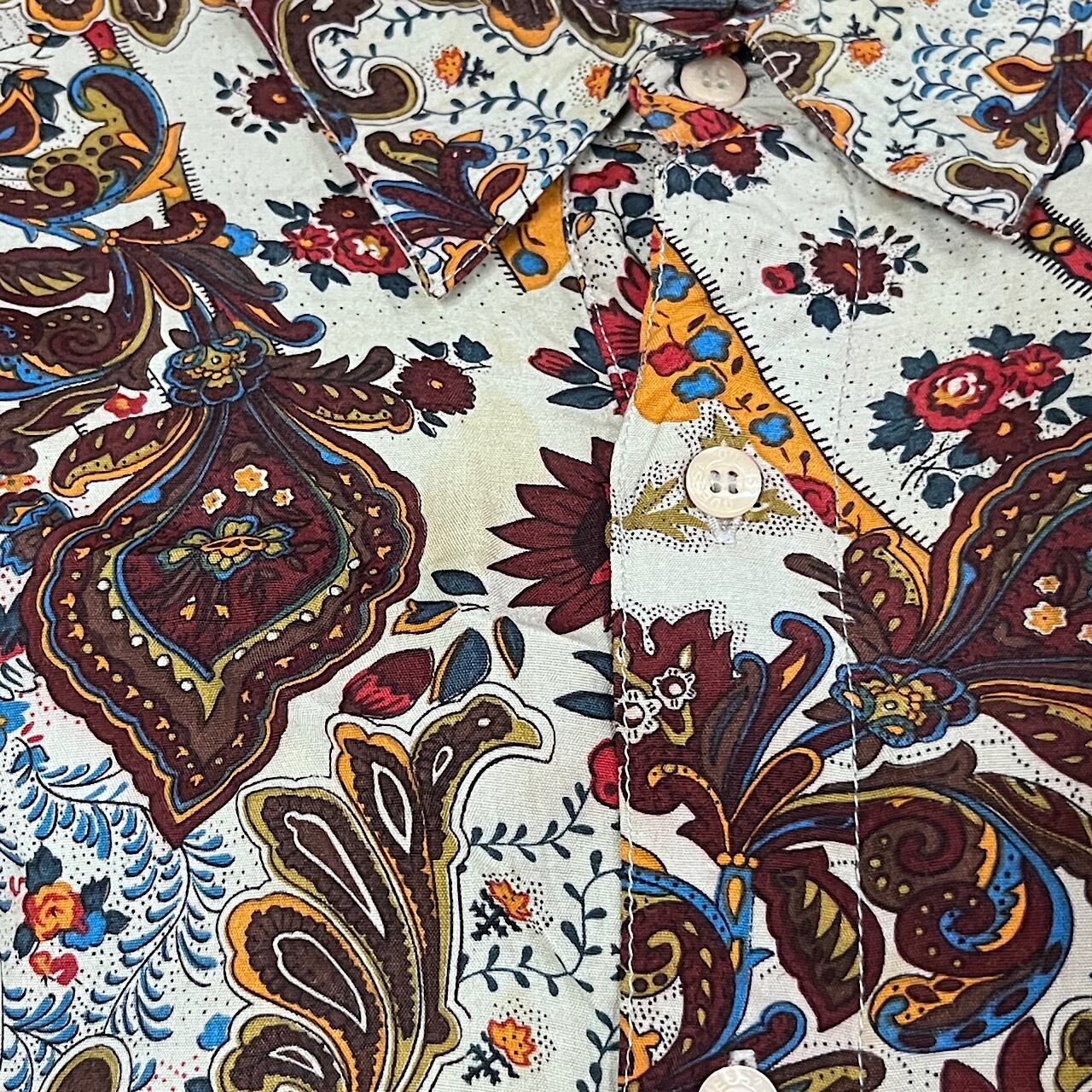 90年代 GUESS ゲス ワンポイントロゴ 長袖 レーヨン ボタニカル柄