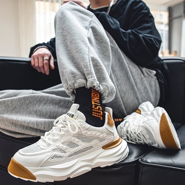 【予約販売】スニーカー 韓国 メンズ スニーカー 厚底 靴 ブラック ホワイト 黒 バイカラー デザイン お洒落 カジュアル ストリート 24.5cm/25cm/25.5cm/26cm/26.5cm/27cm