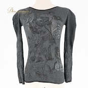 バレエ 衣装 ノーソーイングニット ブラック系 リバーシブル 黒 緑 社交ダンス 花柄 花 練習 レッスン 伸縮 ストレッチ 上品 かわいい 落ち着いた色 フラワー 長袖 ノーソーイング