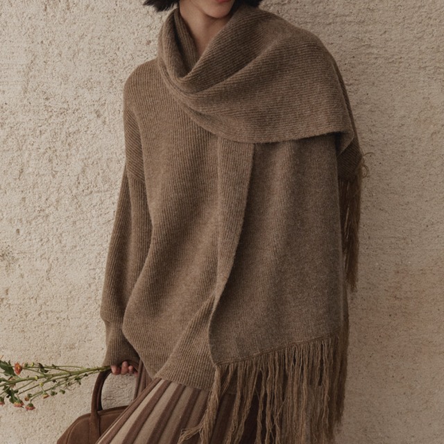 Acrylic blend pullover / Fringe muffler   G959