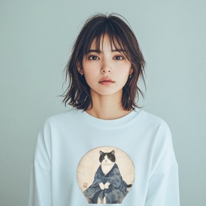 風格まとう白黒猫 / ロングTシャツ リブ付
