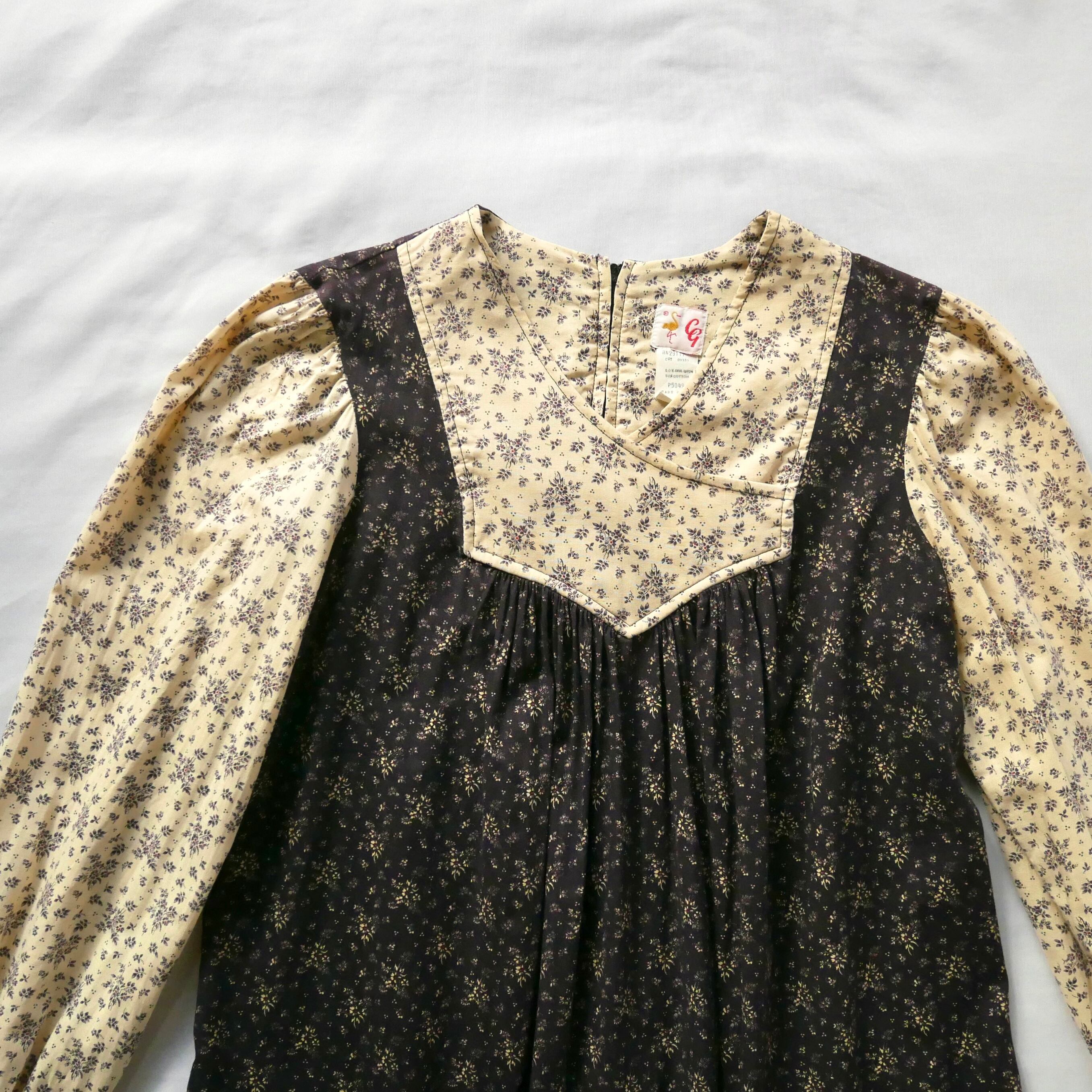 70s vintage carol george floral cotton onepiece 70年代
