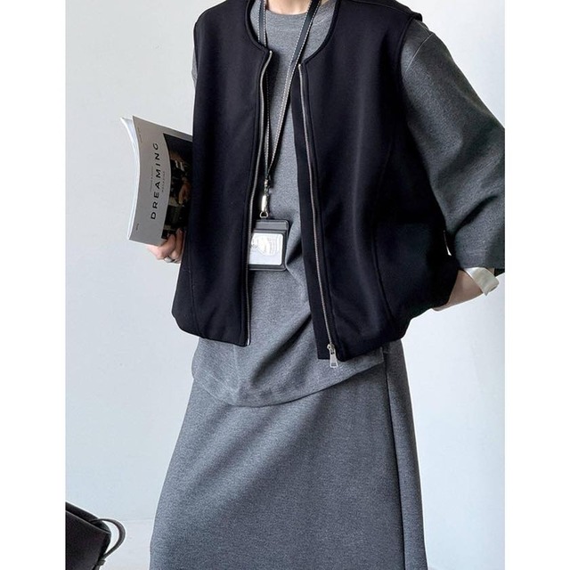 collarless zip-up vest