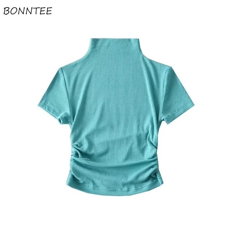 【新作】【送料無料】 6 色 Tシャツ女性 Hotsweet クロップトップス夏のストリートファッションスタンドエレガントな韓国スタイルオフィスレディースデイリーシンプルな新 0279953514905
