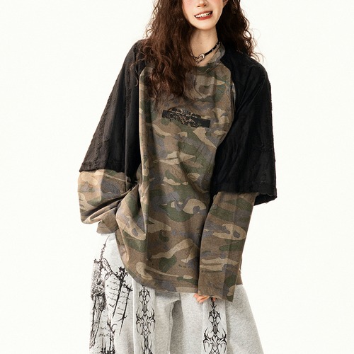 camouflage raglan layered long tee　迷彩ラグランレイヤードロングティー　J1785