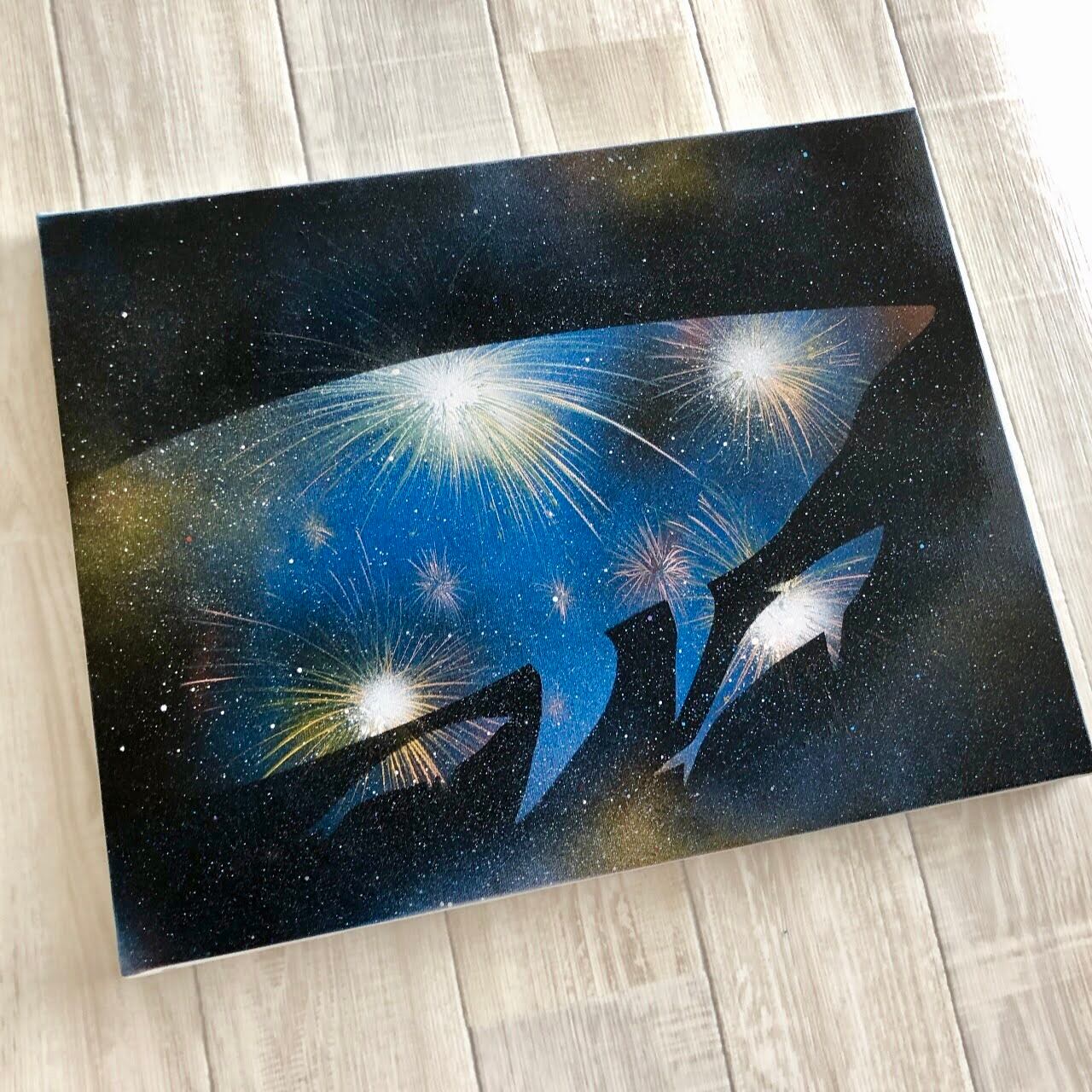 くじら花火 キャンバスパネル風景画 Aki Spray Paint