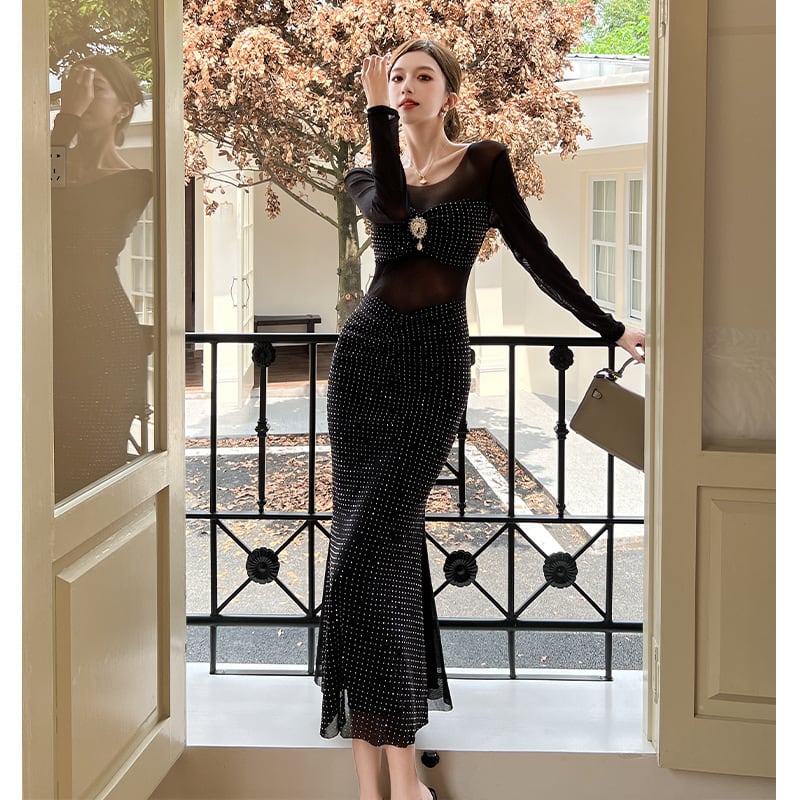 【dress】ビジューチュールコンビワンピース M33318