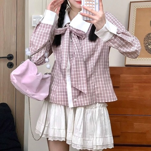 チェック柄ボウタイブラウス ・71884