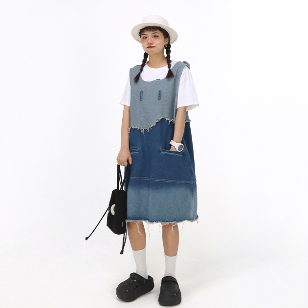 【大人気Sサイズのみ】XYJ少女の薄花桜デニムジャンパースカート