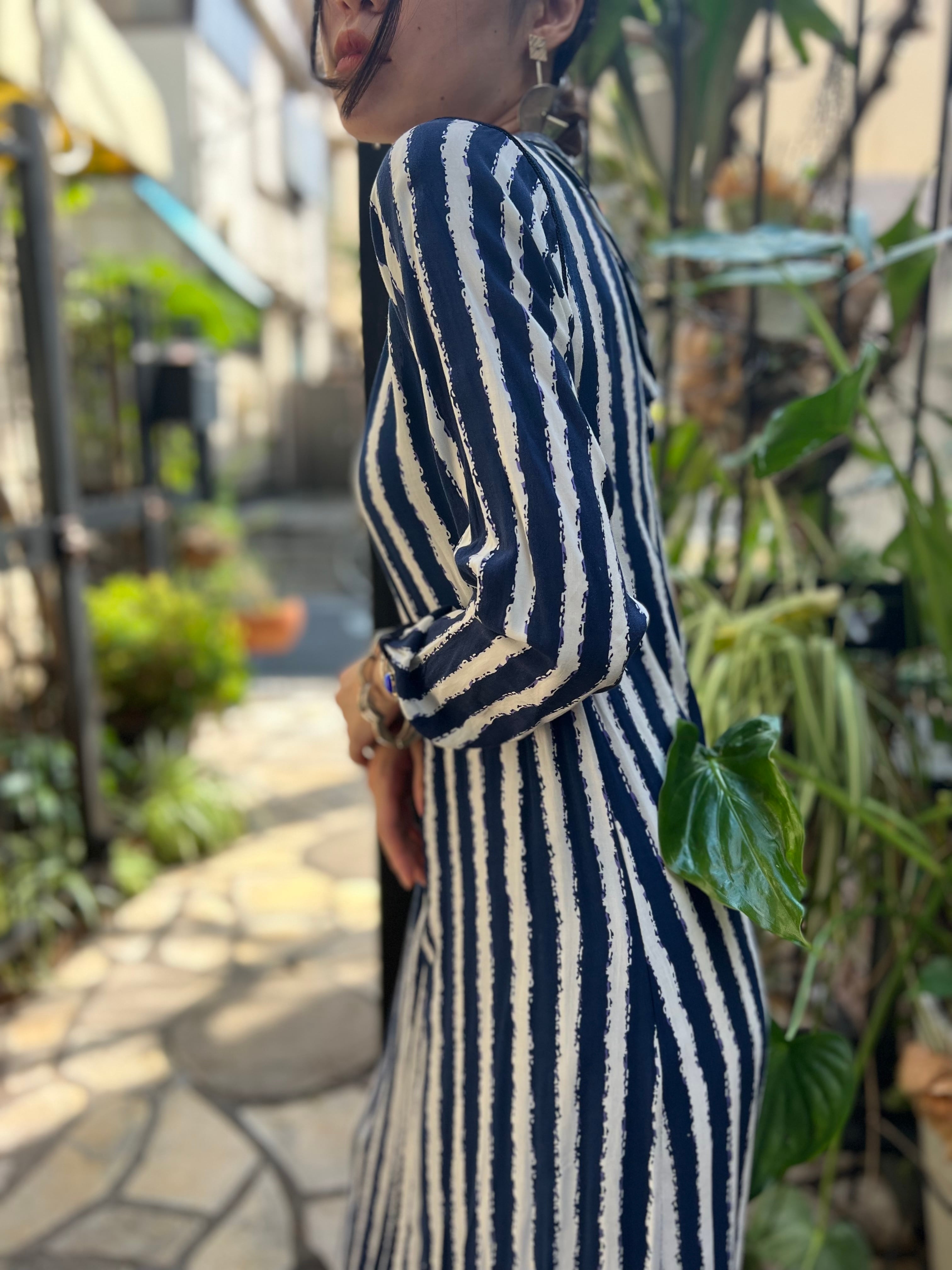 モロッコ 38年前購入　ビンテージ　maroc　imari　3点セット　匿名配送 Vintage moroccan navy × white Stripe foodie dress ( ヴィンテージ