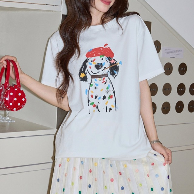 colorful painter dog print tee  e2049