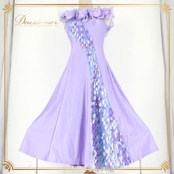 社交ダンス 衣装 スタンダード ドレス ワンピース レッスンウェア パーティドレス 紫 TIMS COLLECTION パープル系 フリル 派手 輝く ドレッシー おしゃれ 可愛い エレガント パーティー用 お呼ばれ フォーマル 体型カバー アウトドアイベント 伸縮性 軽量 快適 上品 ヒール対応 ルームウェア