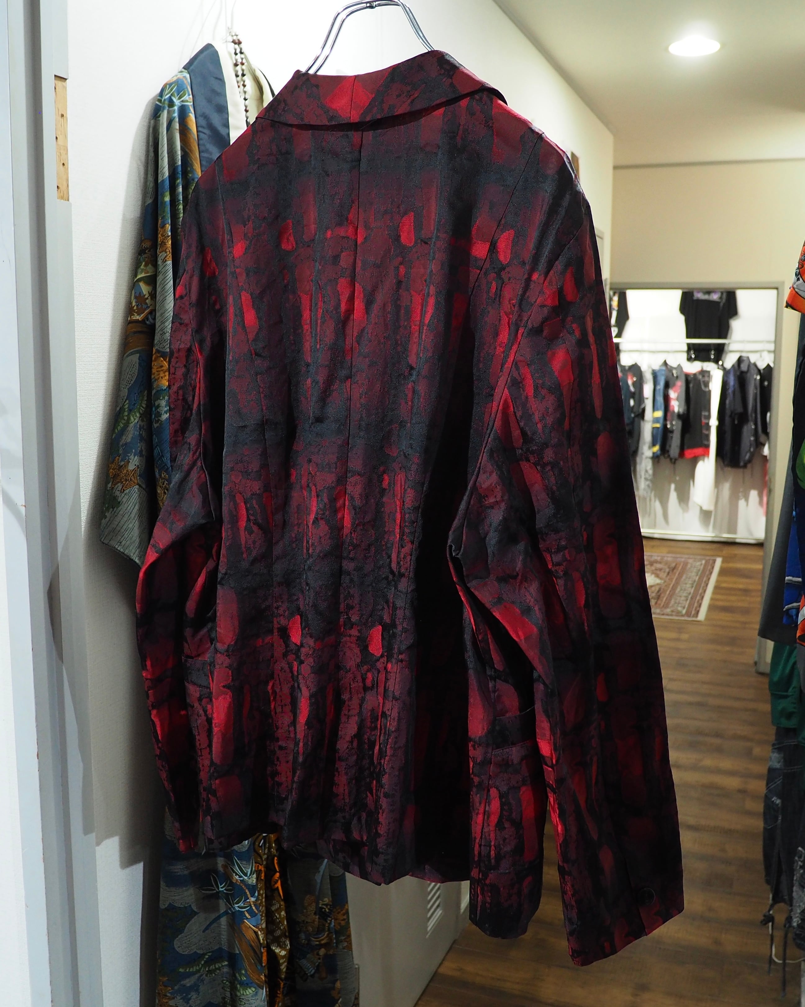 " 深紅 " Scale Embossed pattern Vintage loose Easy Tailored jacket