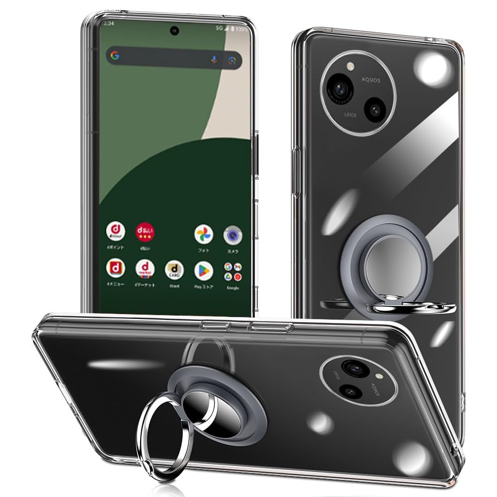 対応 Aquos R10/R9 ケース SH-51F SH-51E SH-M31 SH-M28 リング付き 透明 アクオスR9/R10 クリア
