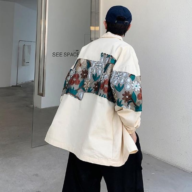 同梱不可】 オーバーサイズ 花柄コート 総柄 フリース風 ゆるだぼ