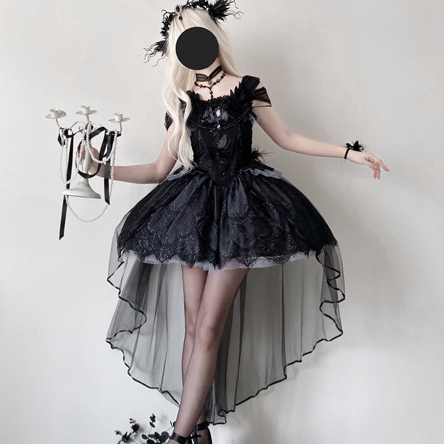 【最終価格】❥ヘッドドレス付き　ゴシック　ワンピース　黒　ロリータ　ゴスロリ 最終価格】❥ヘッドドレス付き ゴシック ワンピース 黒 ロリータ