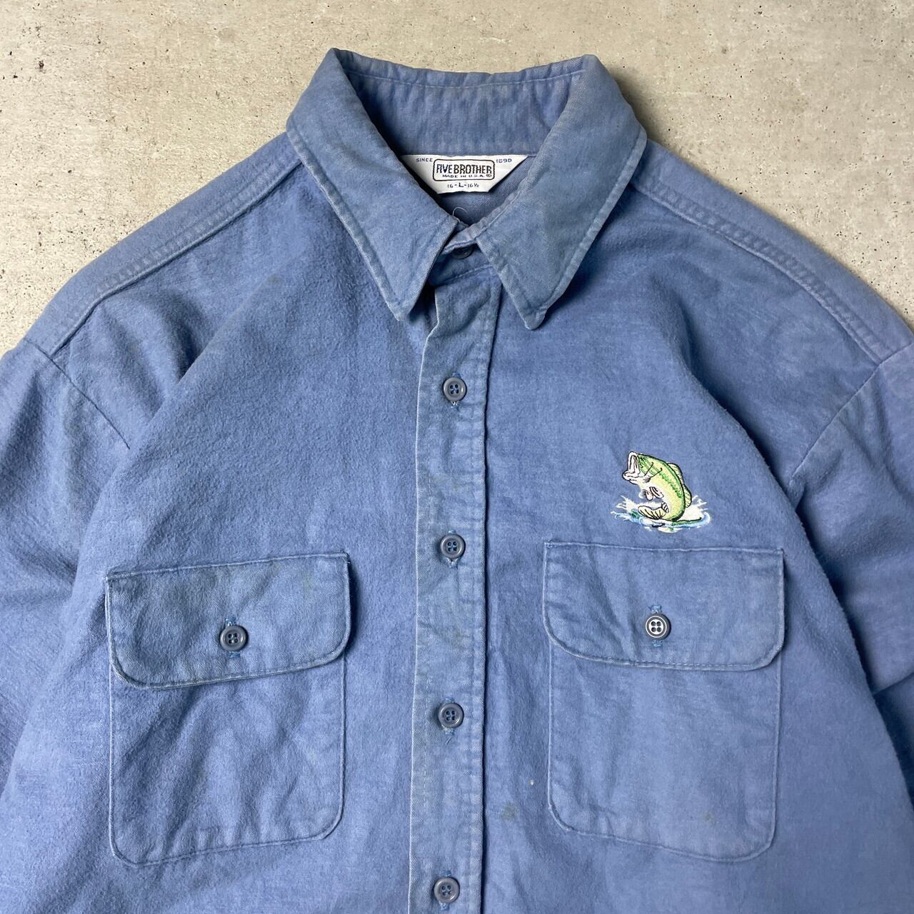 80年代 USA製 FIVE BROTHER ファイブブラザー 魚 ワンポイント刺繍