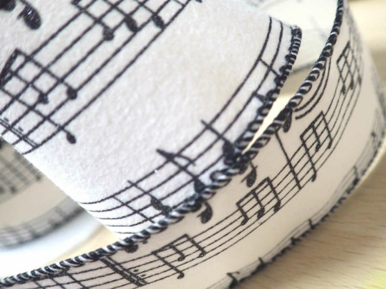 リボン ワイヤー入りタフタ 楽譜 ブラック