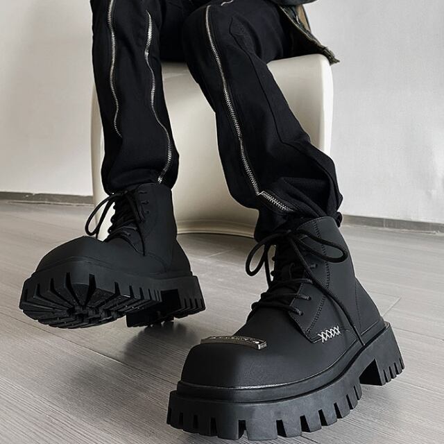 予約販売】ブーツ メンズ スクエアトゥ 編み上げ レースアップ