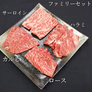 たまき家焼肉ファミリーセット(2人前)(特製タレ付き)【黒毛和牛サーロイン80g、黒毛和牛メスウシカルビ80g、黒毛和牛メスウシロース80g、ハラミ80g、特製タレ40g】