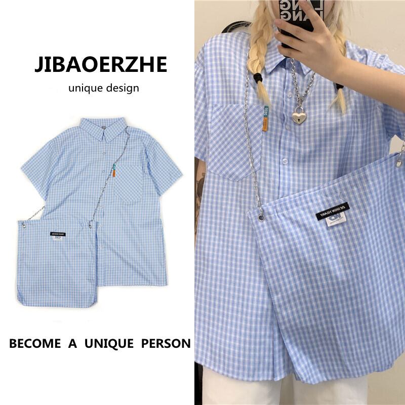 サマースタンダードルーズ薄手格子柄シャツ レトロ 夏物 ケッペル23328491579