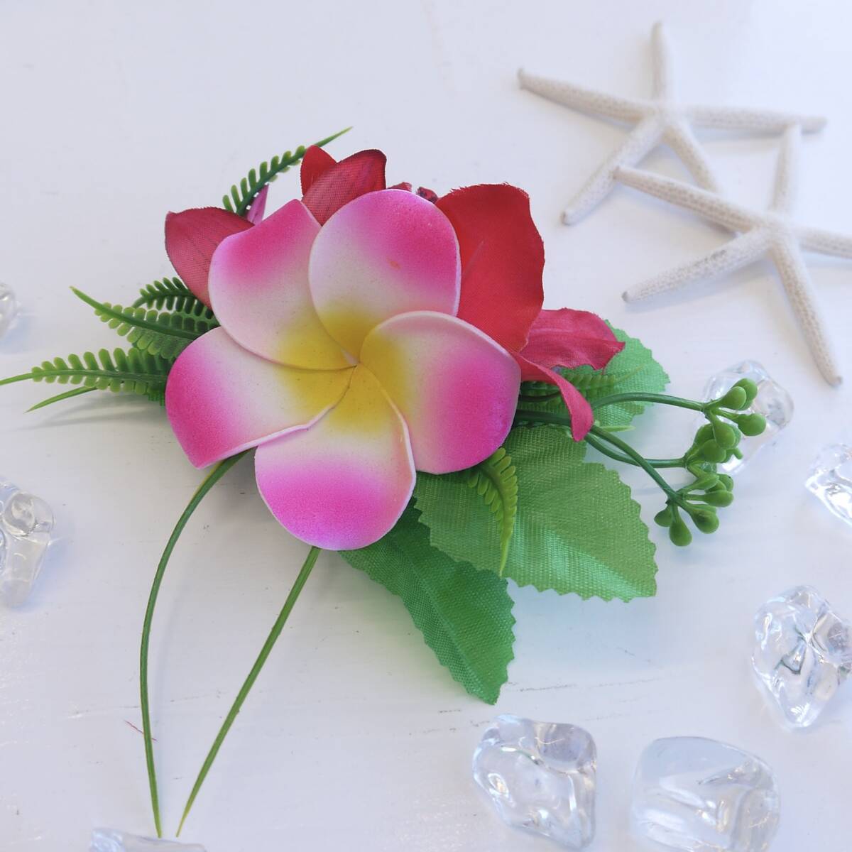 ★ハワイ直輸入★プルメリア&シンビジウム コンビヘアクリップ/フラワーヘアクリップ/ミニ/フラ/髪飾り<ピンク>